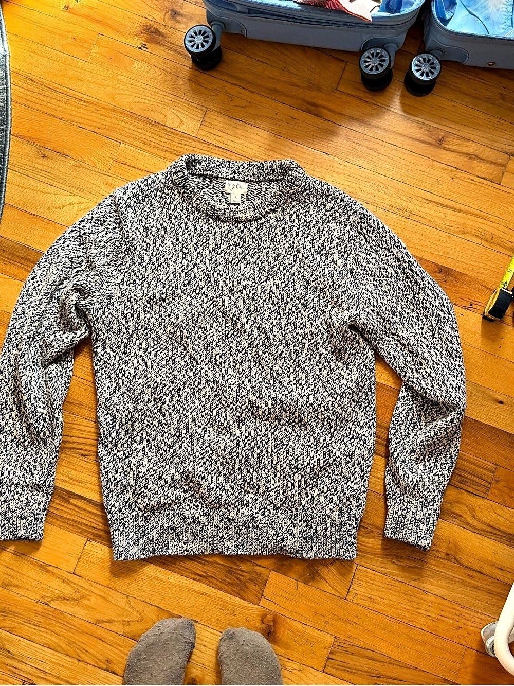 J.Crew Cotton Crewneck Sweater in Blue & White